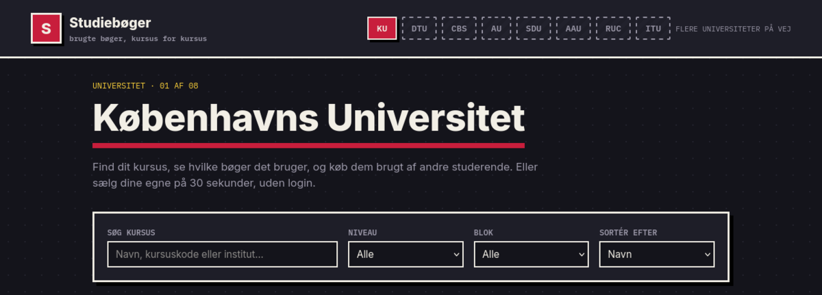 Studiebøger course list.